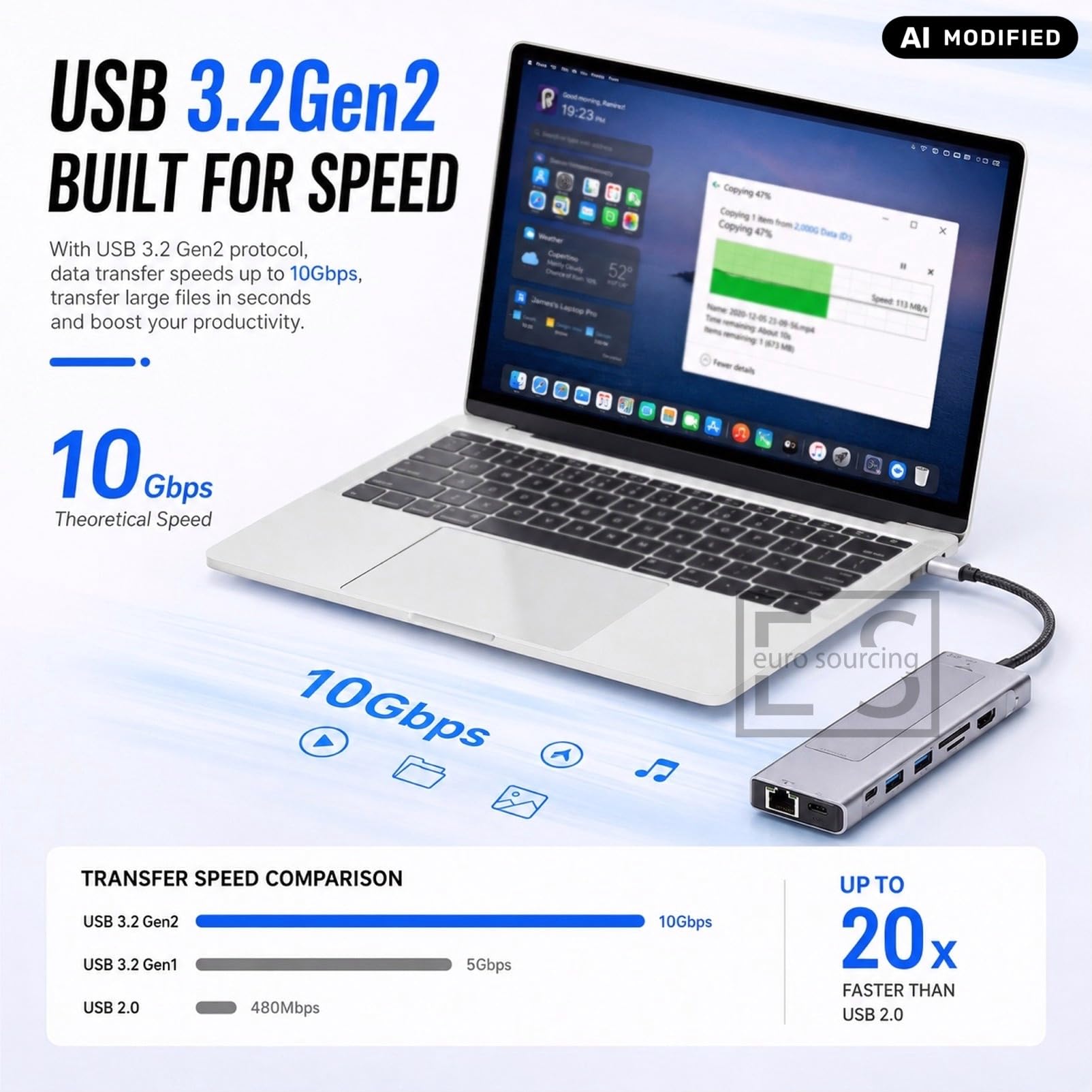 USB C Hub 9-in-1 Multiport Adapter with M.2 NVMe SSD Enclosure, 10Gbps USB 3.2, 4K HDMI, 100W PD, Gigabit Ethernet, SD TF for Laptop, MACBOOK, Dell XPS, ThinkBook