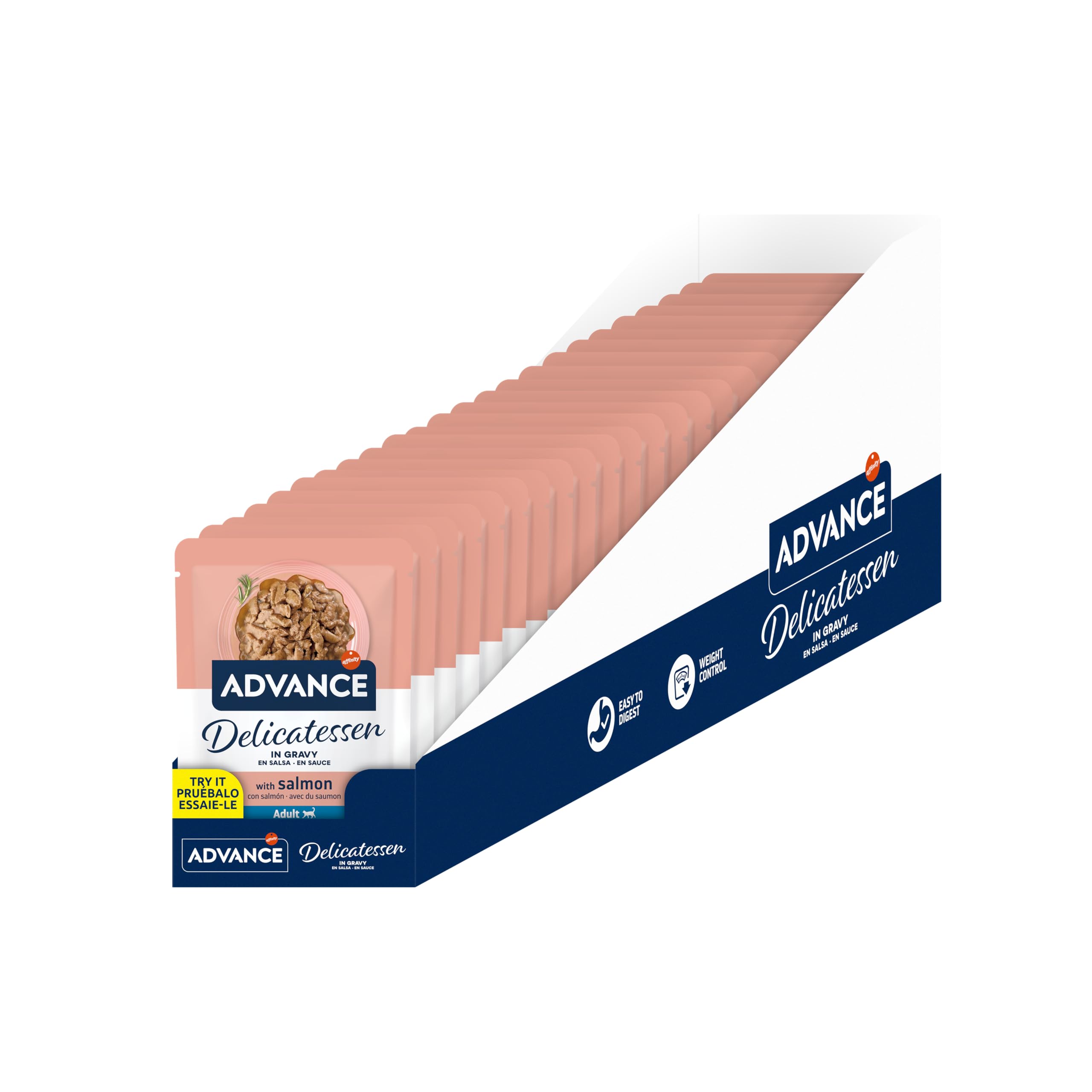 Advance Delicatessen - Comida Húmeda para Gatos - Bocaditos en Salsa con Salmón - Caja de 24 bolsitas de 85g