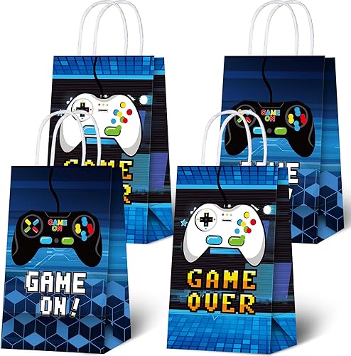 Epakh Paquete de 16 bolsas de regalo con asa para fiestas de cumpleaños con temática de jugadores, para niños, bolsas de dulces para decoración de