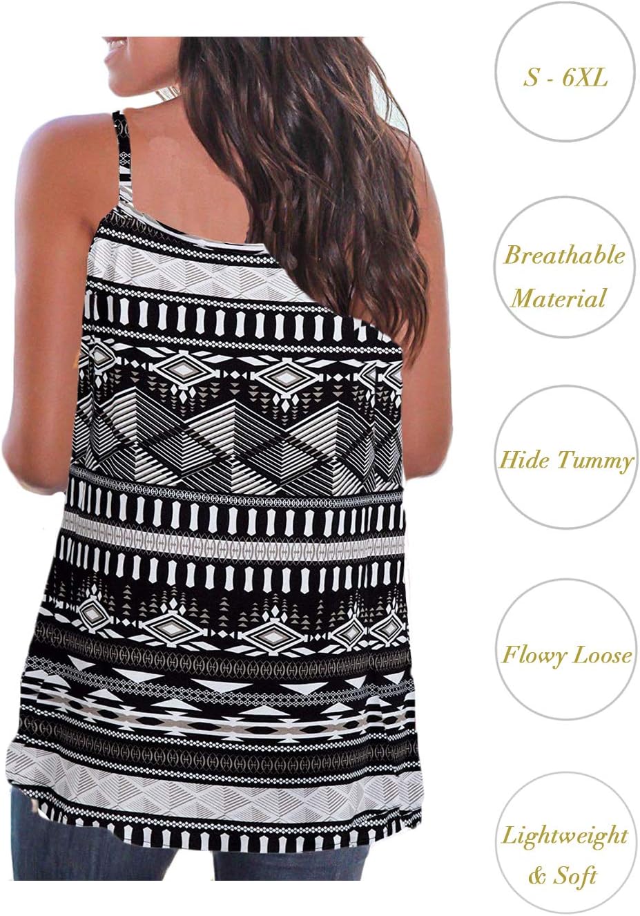 Kaei&Shi Print Long Vest,Flowy Tank Top for Women,Loose Cami,Pleated Dressy Swing Spaghetti Strap Camisole - Image 2