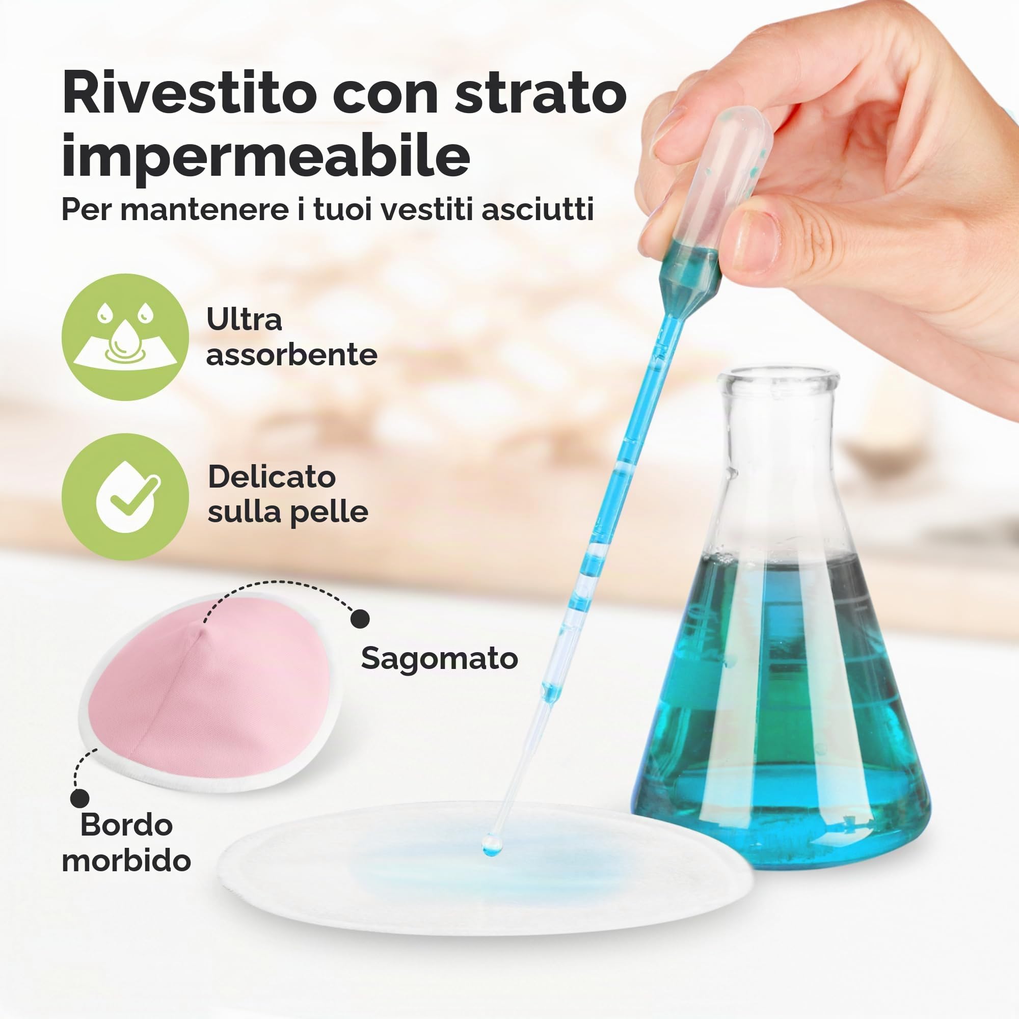 Assorbilatte di Bambù Organico - 14 Cuscinetti Lavabili+ Borsa da Bagno - Cuscinetto per Capezzolo per Allattamento in Maternità (Pastel Touch, Grandi 12cm)