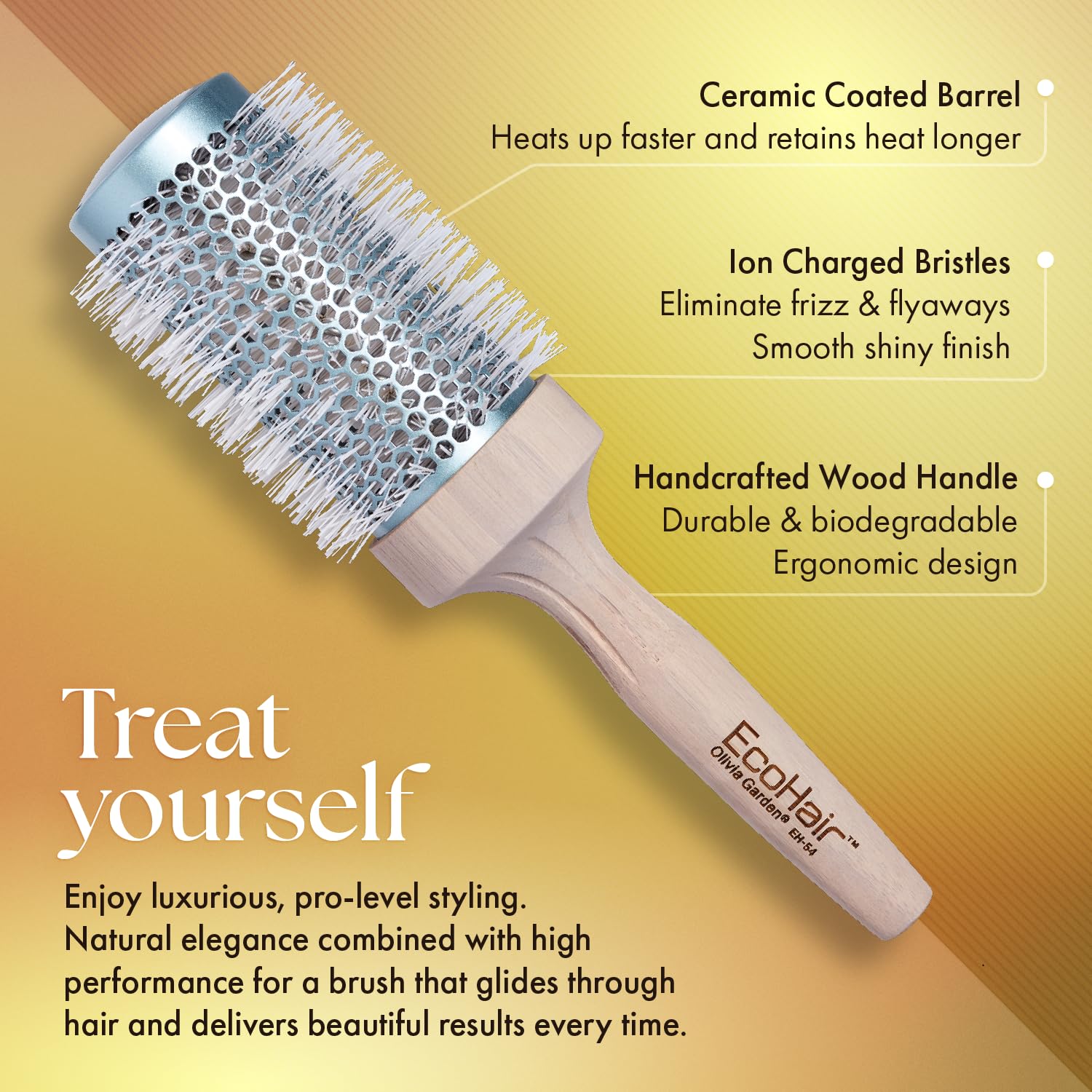 Olivia Garden EcoHair Thermal Bamboo Round Hair Brush - Not Electrical - Ceramic Blowout Brush for Normal to Thick Hair