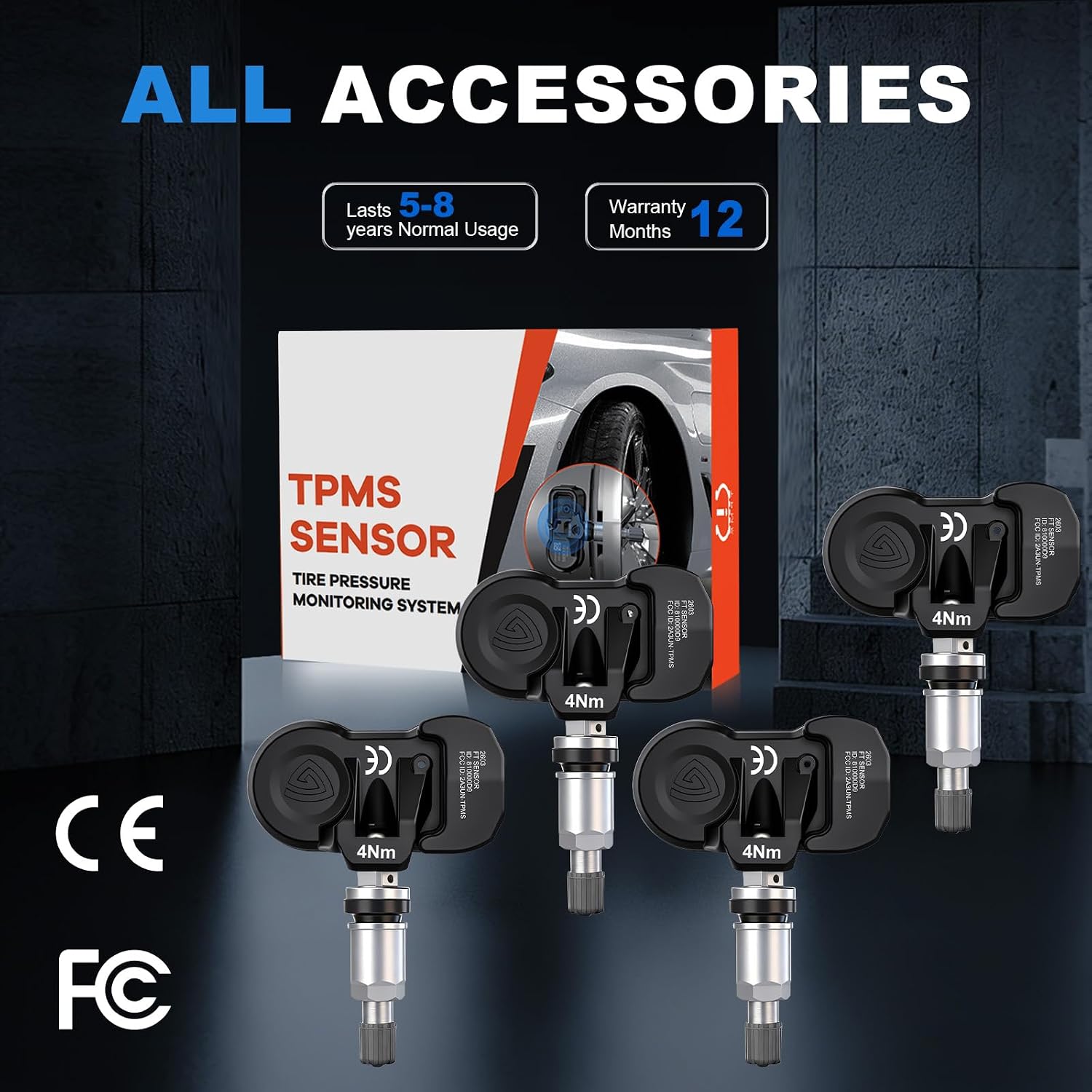 Multi-Protocol TPMS Sensors Fit for Honda & Acura, 315MHz / 433MHz Pre-Programmed Tire Pressure Monitoring Replacement for 2006-2025 Accord, Civic, CR-V, Odyssey, MDX, RDX 4PCS