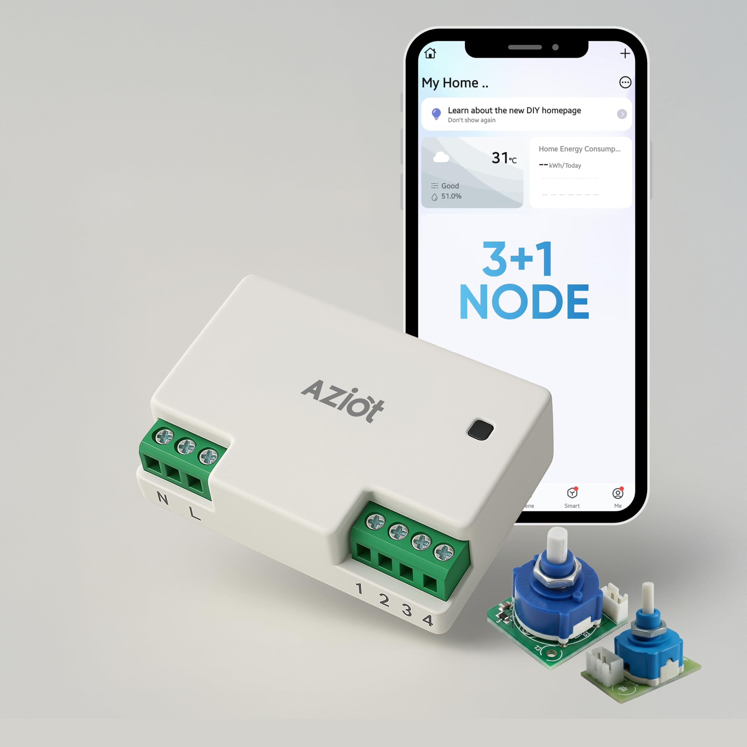 AZIOT 3+1 Fan Smart Switch - Wifi/Bluetooth Communication - Made in India - Timer Function - Works with Google Home and Amazon Alexa… (3+1 Node)