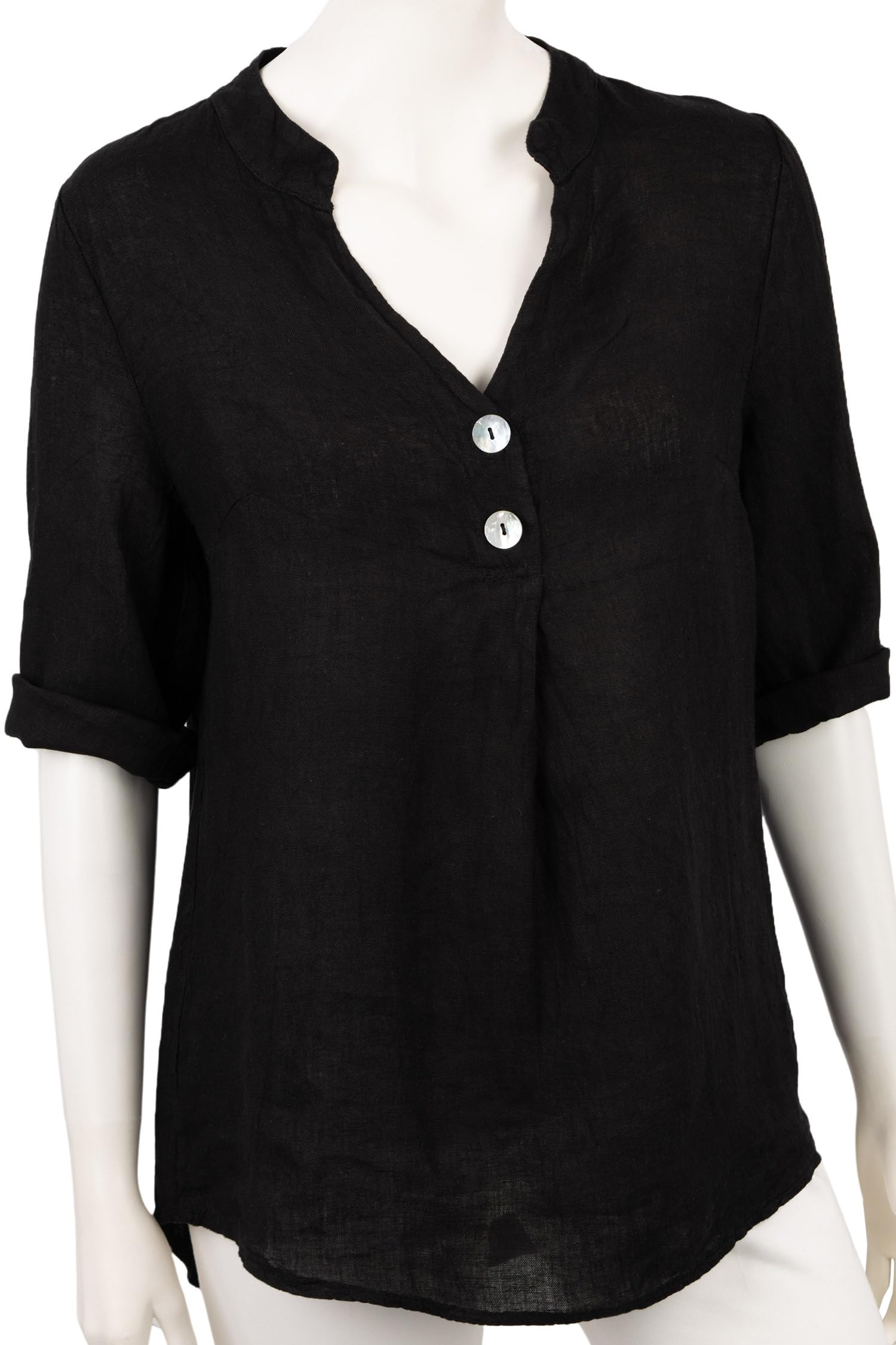 Cara Mia Bluse Damen Sommer Leinenbluse Kurzarm V-Ausschnitt viele Farben 38-44 Mehrfarbig