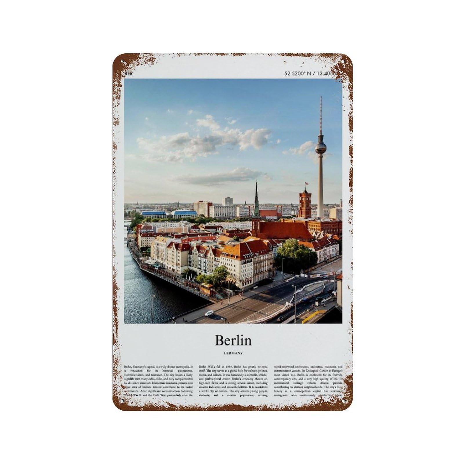 xiaoxiaoshen Berlin Germany City Scenery Wall Decor Art Metal Tin Poster Modern Home Decor Art Home Bar Shop Decorations Vintage Sign 30x20cm