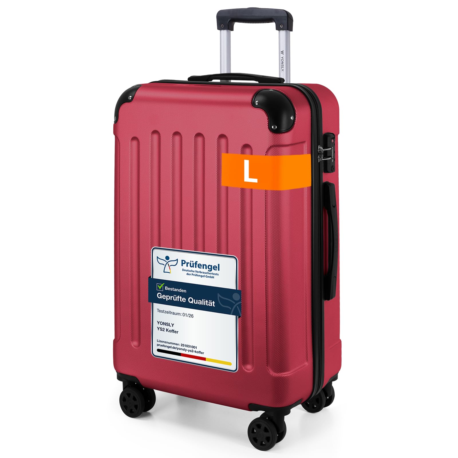 YONSLY Gepäck Reisekoffer, Trolley Rollkoffer Handgepäck, Hartschalenreisekoffer mit 360° Lenkrollen, Zahlenschloss, Mehrstufiger Teleskopgriff
