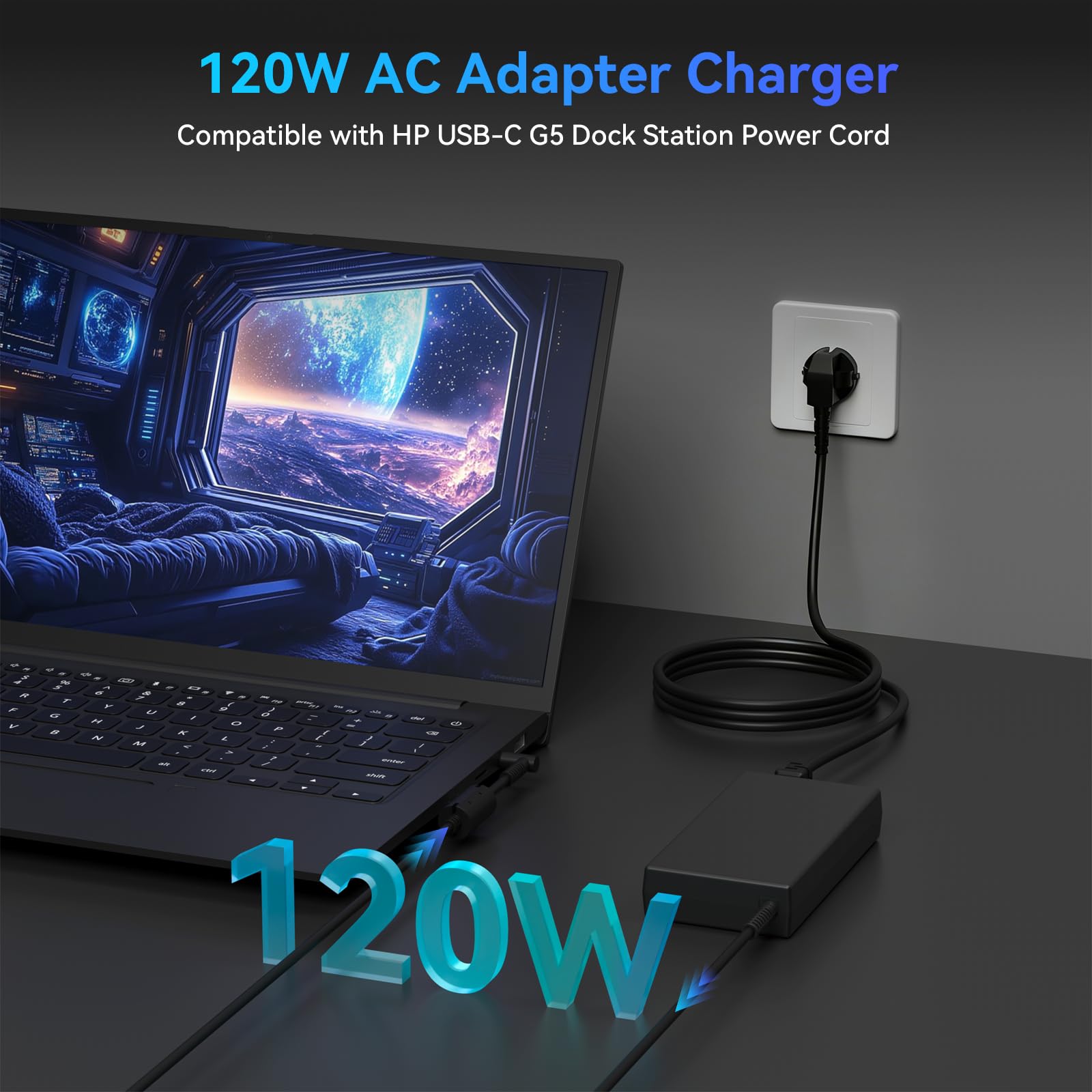 Cargador de 120 W para HP USB-C Dock G5 USB-C/A Universal Dockingstation G2 5TW13AA 5TW10UT 5TW10AA#ABB 5TW10UT#ABA Envy 15 17 Serie Omen 15-5000 5100 5200 710415-000 1L41 856-001 Cable de carga