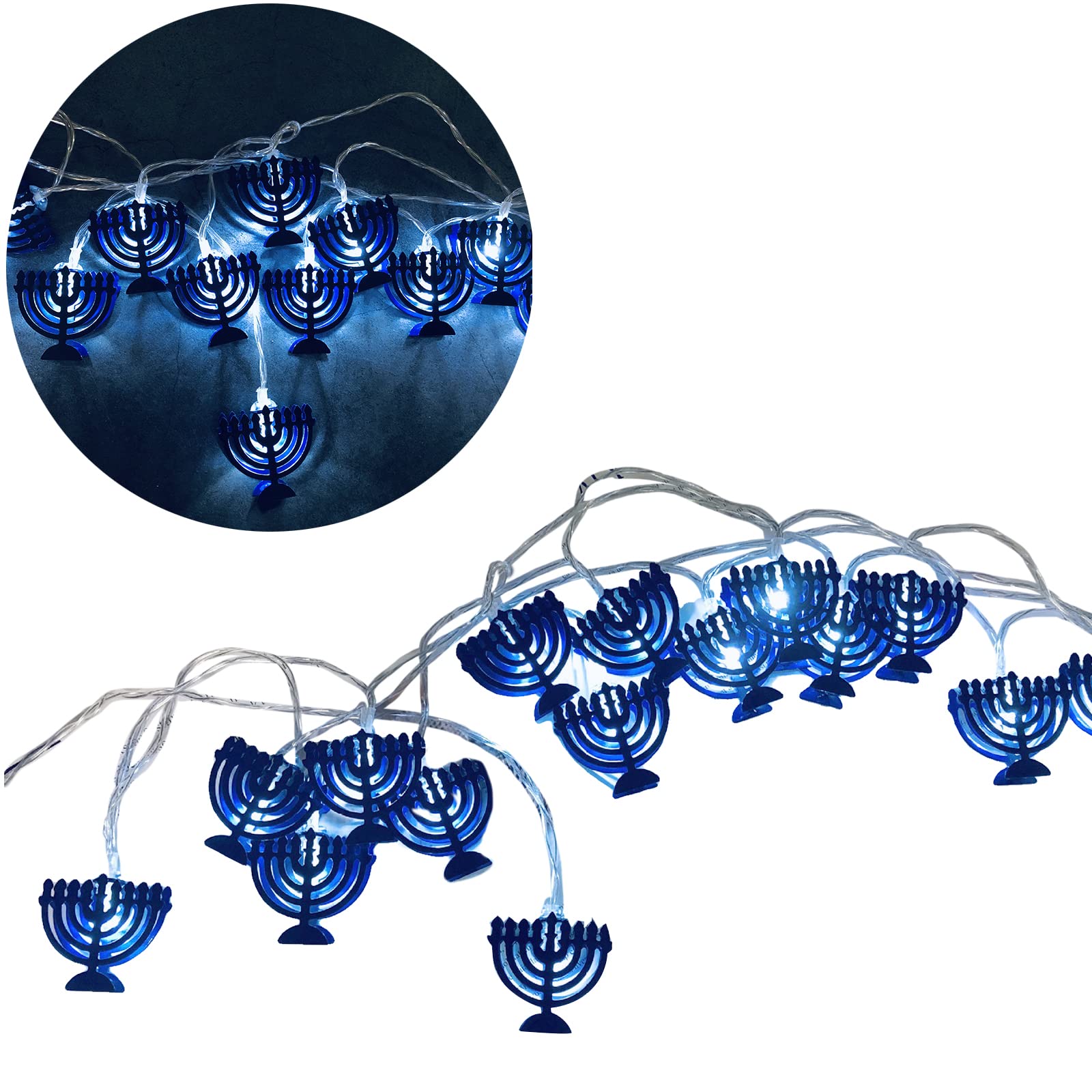 ZHDOKA Hanukkah Decoration Menorah Dreidel String Lights, 10 Feet 20 LED Decorative Light Strings for Jewish Judaism Chanukah Passover Shabbat Ornament Decor