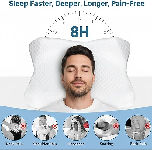 Miniatura 2 de Almohada cervical cervical para aliviar el dolor de cuello, almohada cervical ortopédica con infusión de carbón para personas que duermen de lado y