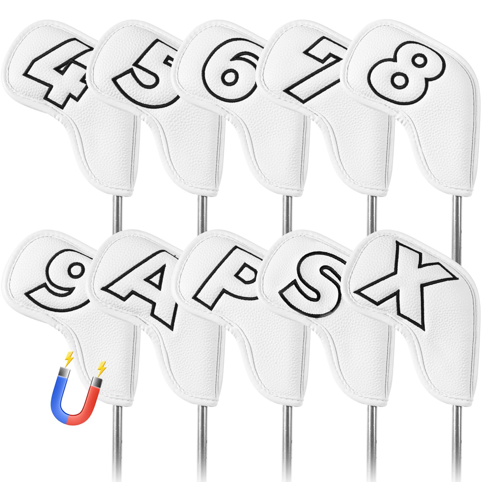 Golfschlägerabdeckungs-Set, starker Magnetverschluss, doppelseitig, Kunstleder, Deluxe-Schlägerhaube, universelle Kopfhaube, passend für Haupt-Schläger für Damen und Herren, Weiß