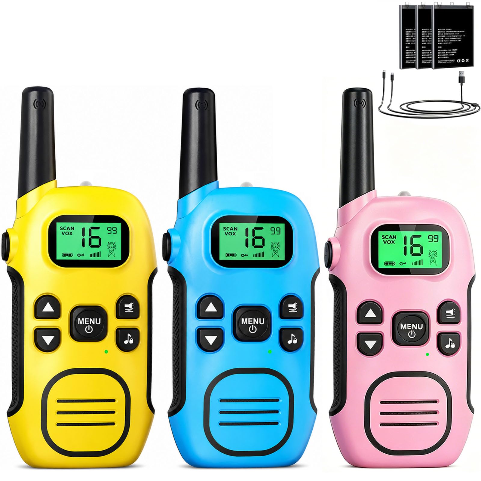 Walkie Talkies ładowalne, 2-drożne radio długi zasięg, prezent urodzinowy na kemping na świeżym powietrzu, 3 szt