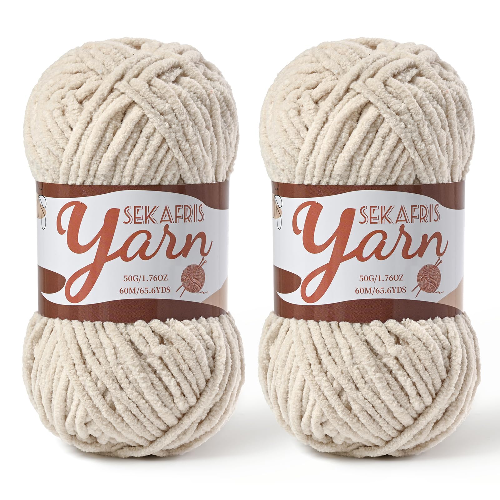Chenille Yarn for Crocheting Crochet Light Khaki Yarn 2 Pack