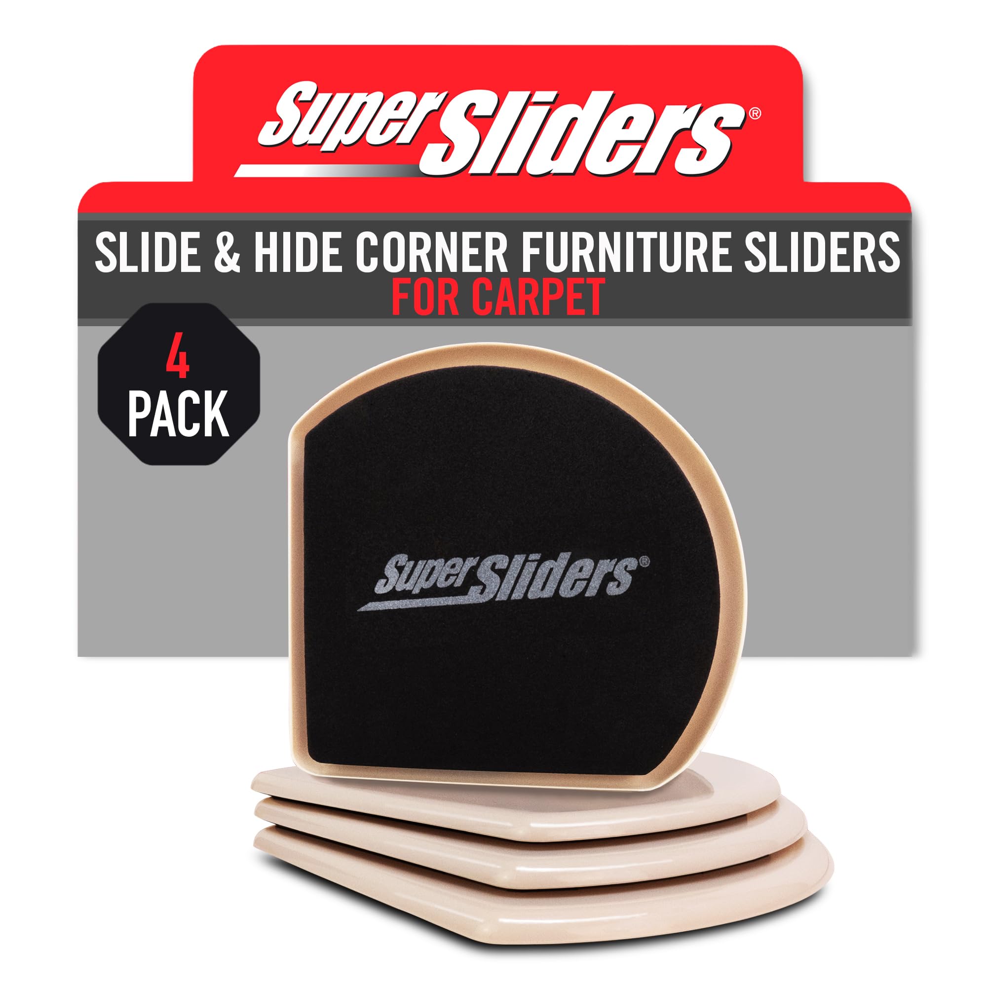 Super Sliders 4734295N 7" Slide & Hide Reusable Furniture Sliders for Carpet - Effortless Moving and Surface Protection, Beige (4 Pack)