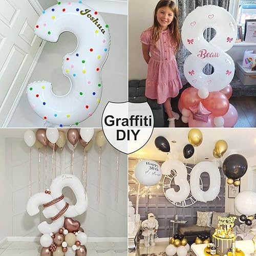 Miniatura 7 de Globo blanco grande de 40 pulgadas con número 0, tamaño extra grande, globos de helio de aluminio de Mylar para fiestas de cumpleaños, decoraciones