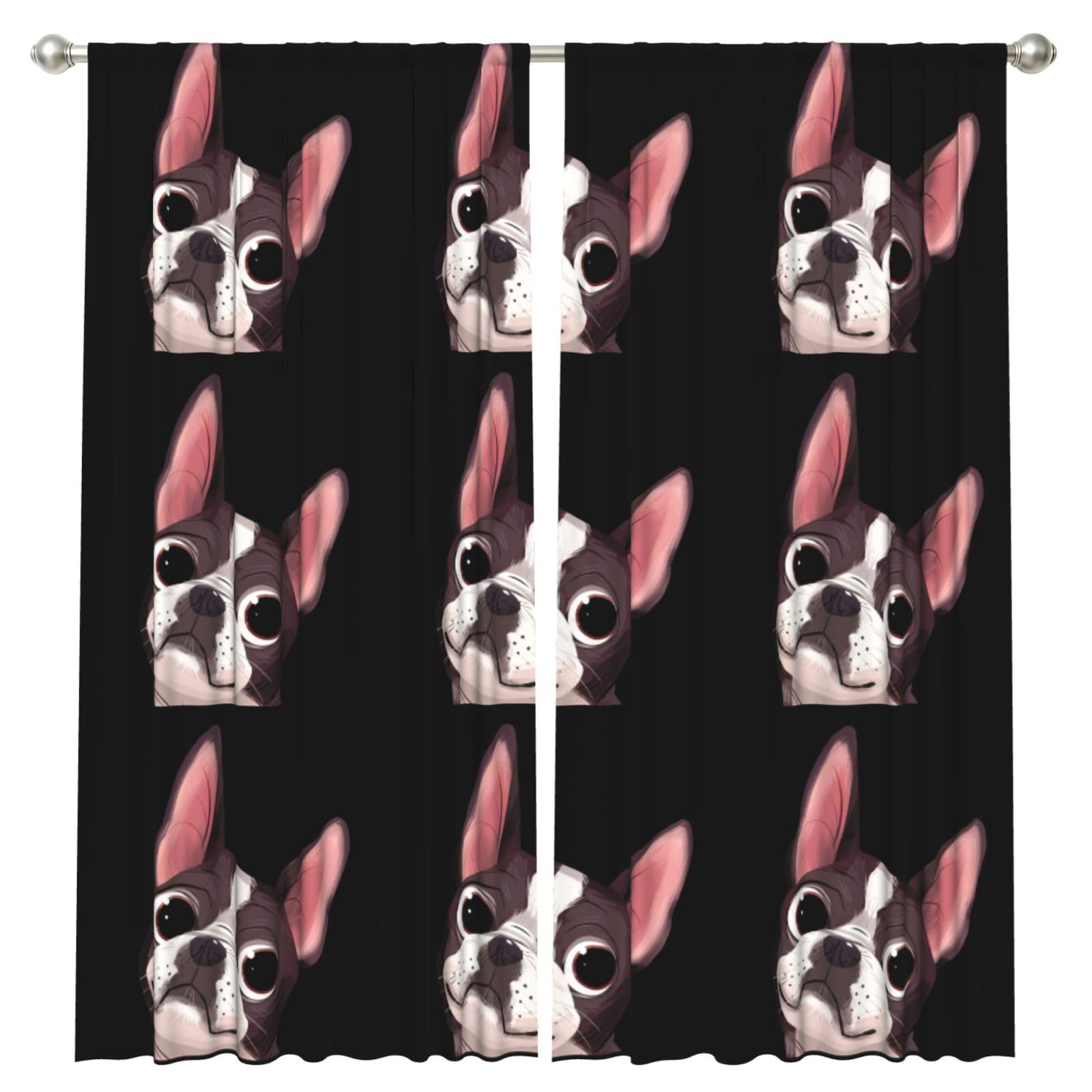 InOmak Boston Terrier Nature, 2 Panels Window Curtains 52 x 84 Inch Blackout Curtains for Living Room Bedroom