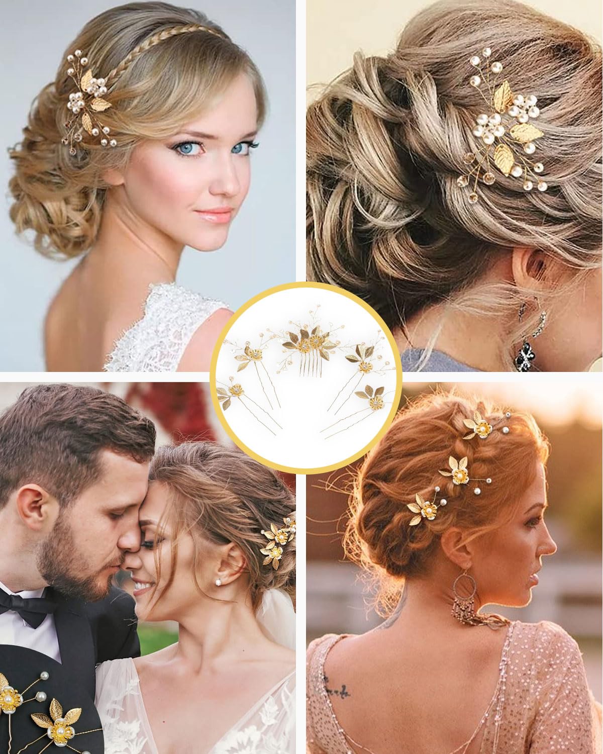 5pcs Accessori da sposa Pettine Oro per Capelli da sposa, Forcina Fiore Di Perla, Nuziale Decorativo Cerchietto Festa di Nozze Capelli da Sera, Semplice e Generoso