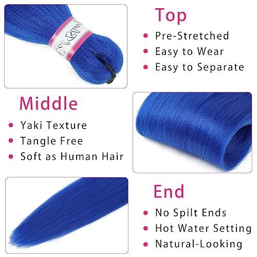 Miniatura 3 de Cabello trenzado azul preestirado, extensiones de cabello trenzado de 28 pulgadas de largo para mujer, trenzas de caja, textura Yaki, sintético