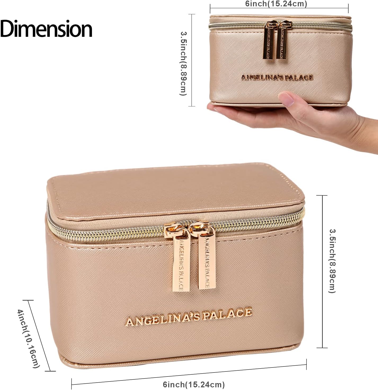 Angelina's Palace Jewelry Organizer Case Bridesmaid Gifts Travel Bag Vegan Leather Box for Necklace Earring Bracelet Ring(champagne)