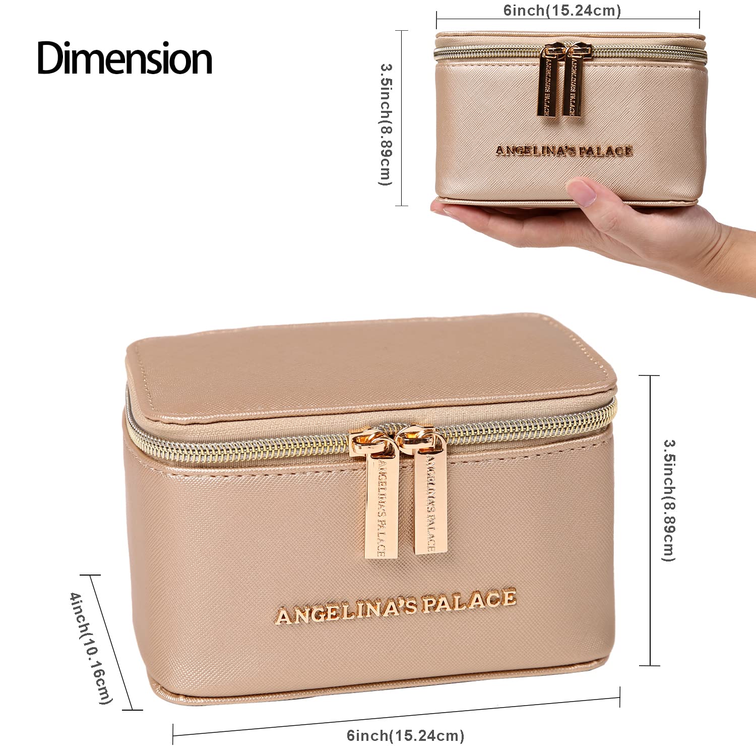 Angelina's Palace Estuche organizador de joyas, regalo de dama de honor, bolsa de viaje, caja de cuero vegano para collar, aretes, pulsera, anillo (champán)