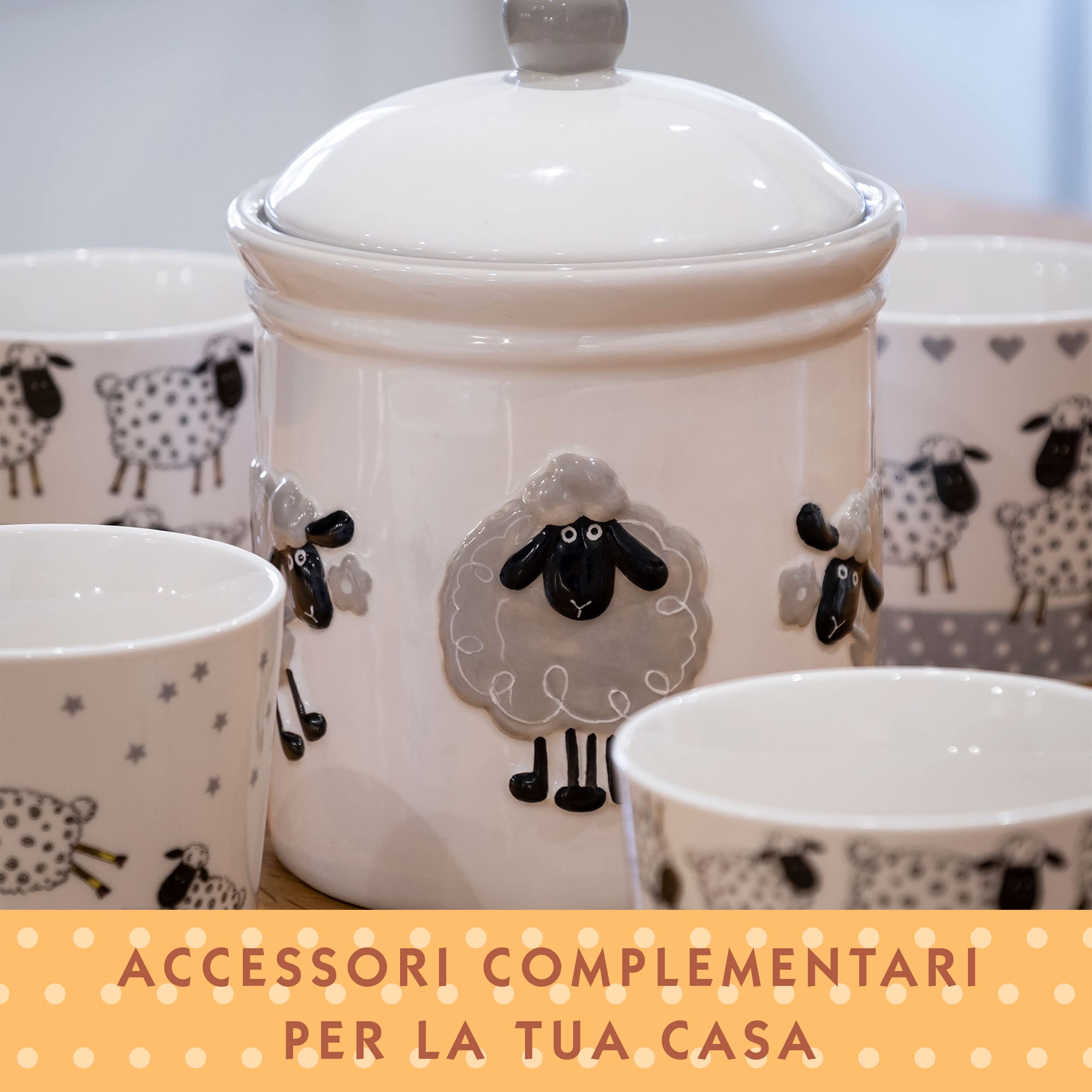 SPOTTED DOG GIFT COMPANY Set di 4 Tazze da Caffè in Ceramica 380 ml per Caffè e Tè, Tazze con Animali Bianco e Nero a Tema Pecora, Adatte a Lavastoviglie e Microonde, Regalo per chi ama gli animali