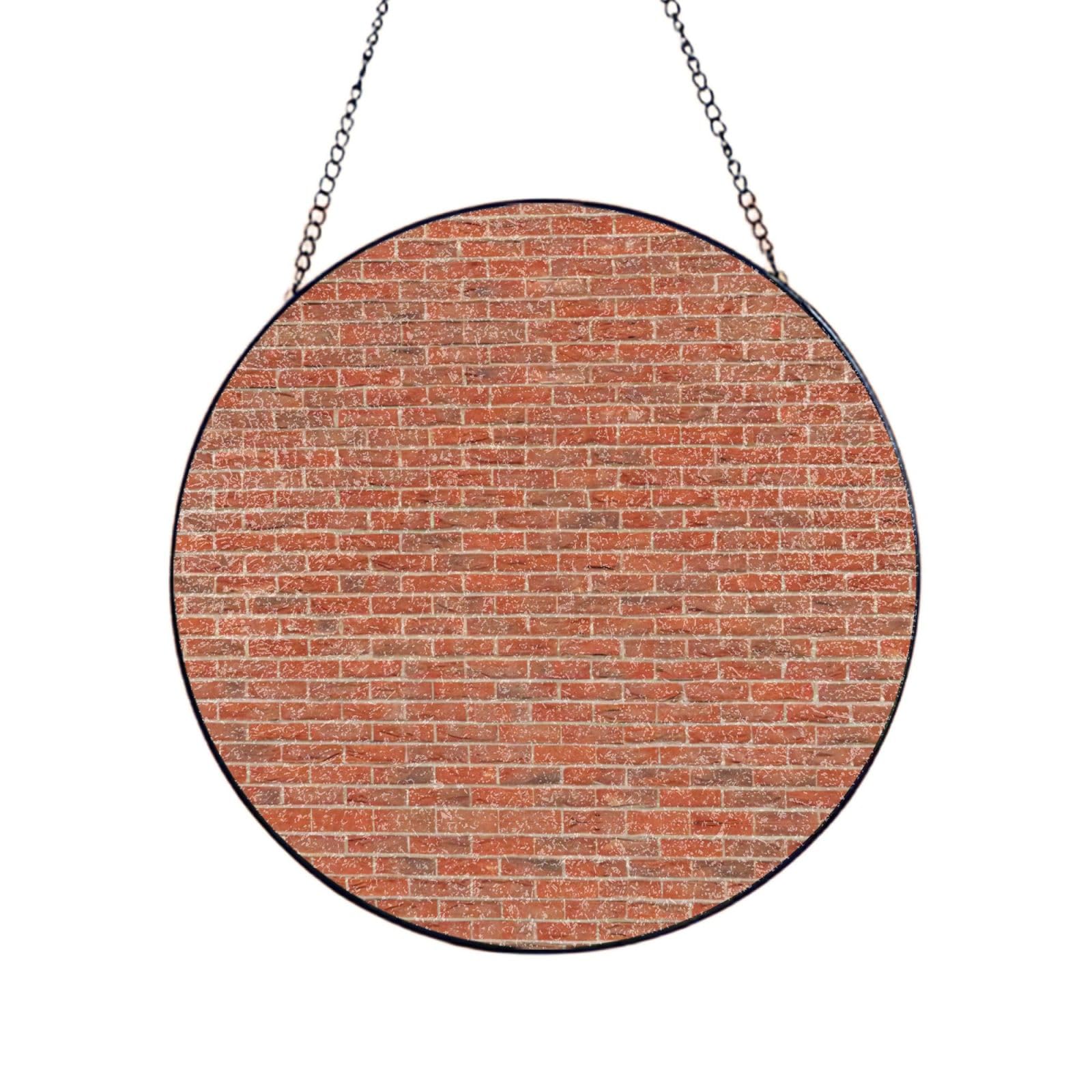 Phayah Red Brick Wall Texture Print Glass Window Hanging Round Suncatcher Glass Ornament Garden Wall Fence Decorations Indoor Outdoor 10in（25cm）