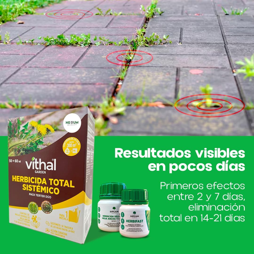 TERTER DUO Herbicida Total 50ml + 60ml | Elimina Malas Hierbas de Todo Tipo | Alternativa Eficaz al Glifosato (Roundup) para 15L de Agua | Cubre 300 m² | Solución Total 2 en 1 | Nexum Market (1)