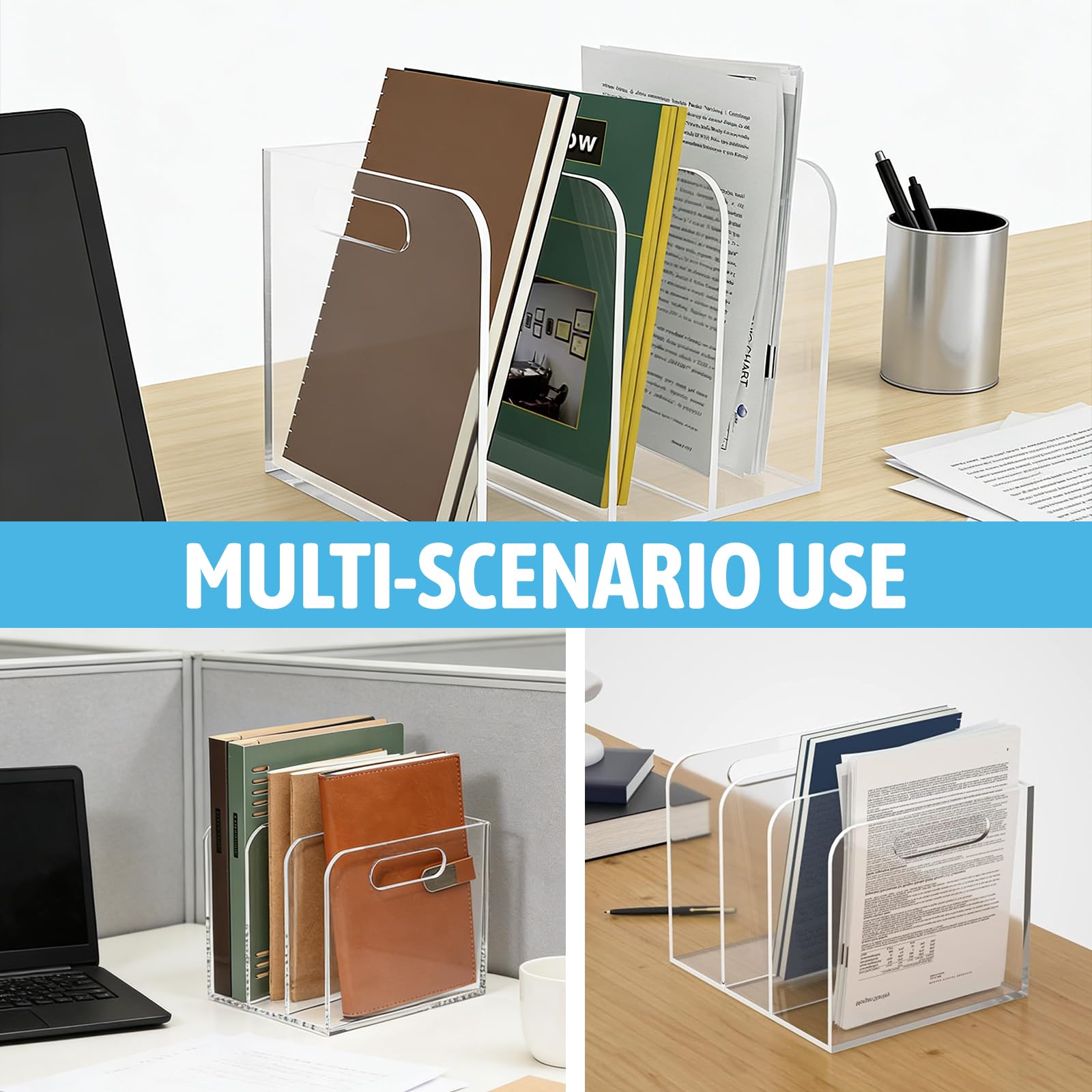 Stehsammler B5, Acryl Zeitschriftensammler mit 3 Fächer Aktenmagazinhalter Stehordner Transparenter Schreibtisch Briefhalter für Büro Zuhause Schule