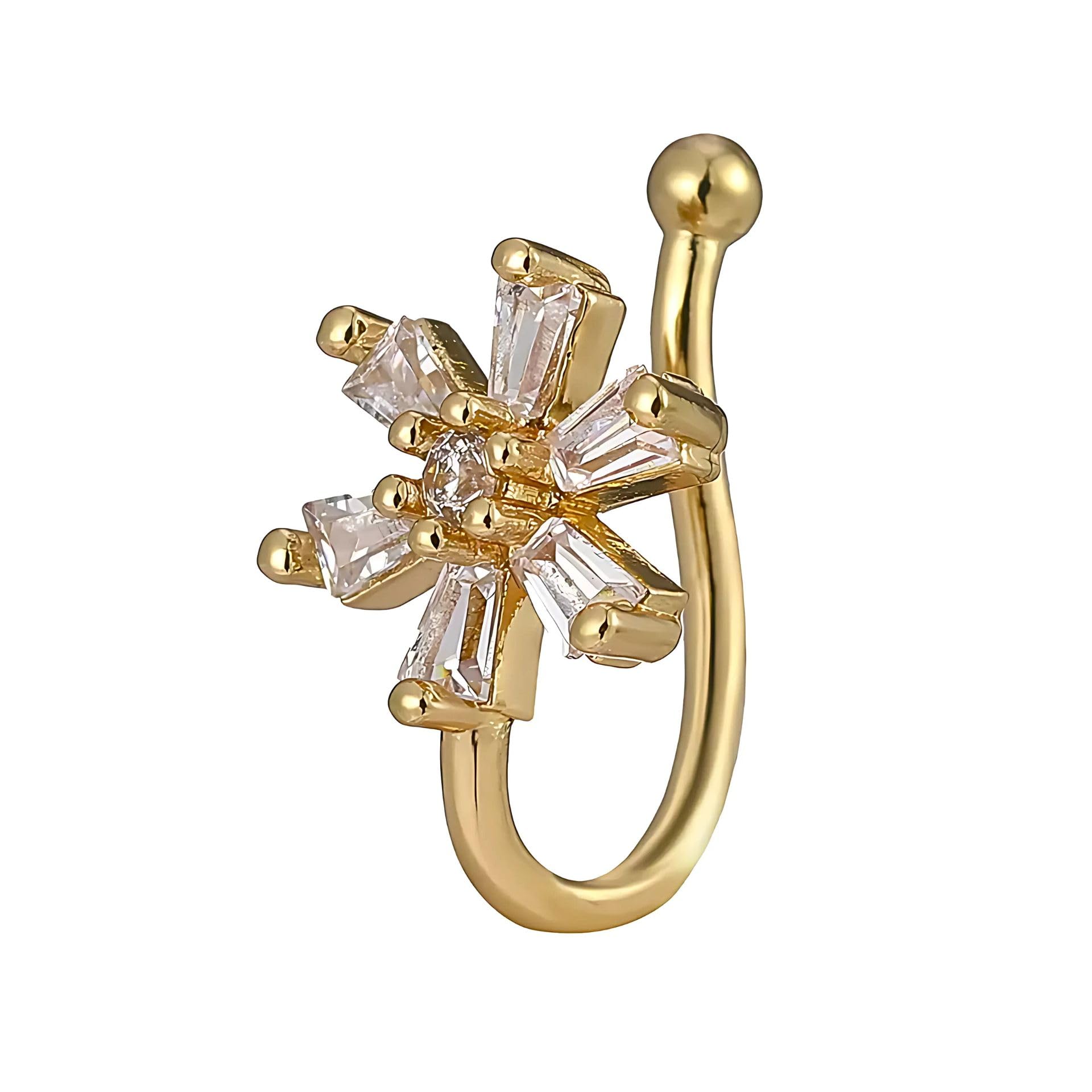 Gold Plated Radiance Flower Crystal Fake Nose Hoop Rings False Nose Ring Non Piercing Clip On Nose Hoop Rings Body Jewelry (NR05106) 1 Pc Only-image-46