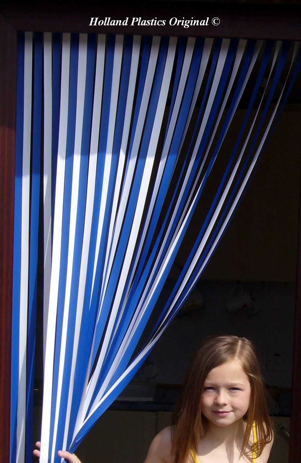 Caravan/Rv Door Curtain Bug Fly Strip Blind. 62 cm Wide. 'Blue & White'