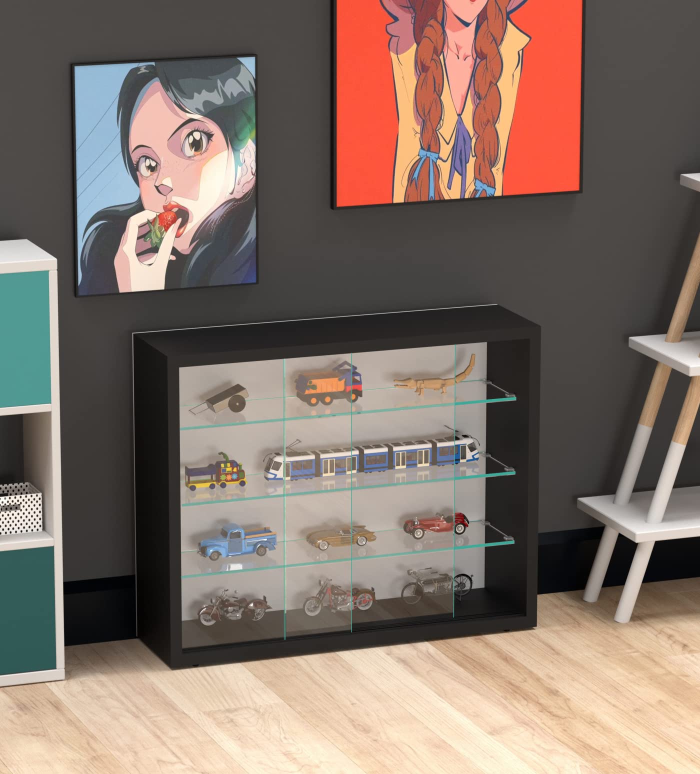 VDD Vitrine Murale Suspendue Debout - Portes coulissantes - 50 x 40 x 13 cm