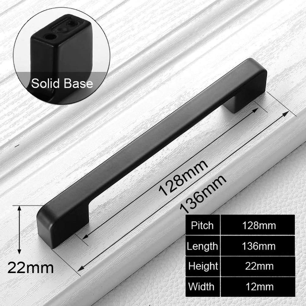 Maniglie per mobili Maniglie per Cucina Maniglie per mobili Maniglie Moderne Nere opache Cassetti in Lega di Alluminio Distanza tra i Fori degli armadietti (10,196 mm) (Argento,Nero 128 mm)