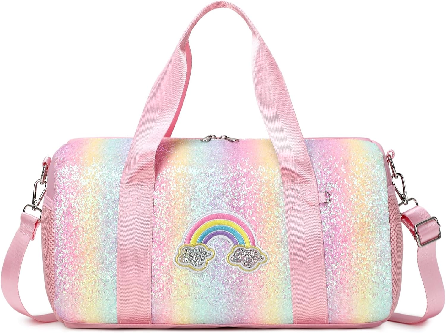 Ballet Dance Bag for Girls Dancers Shiny Rainbow Glitter Sports Duffle Bag for Kids Girls Ballerina Duffle with Shoulder Strap and Waterproof Wet Pocket