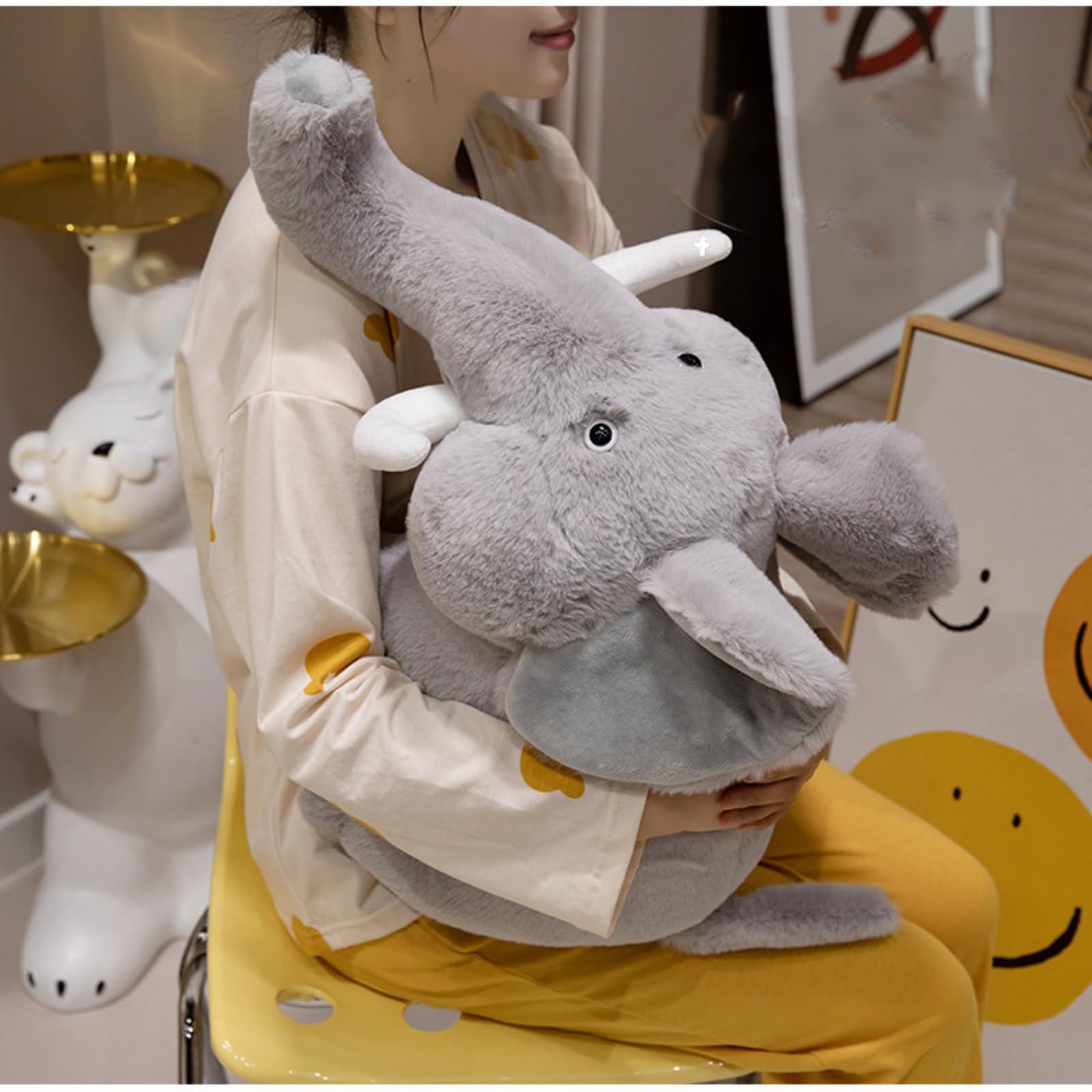 Elefant Kuscheltier, Weiches Kuscheltier in Hellgrau mit Großem Rüssel & Ohren 35/45/60cm, Kawaii Flauschiger Blauer Elefant, Gefülltes Tierfigur, für Kinder Baby Mädchen Jungen (60cm,Rosa)