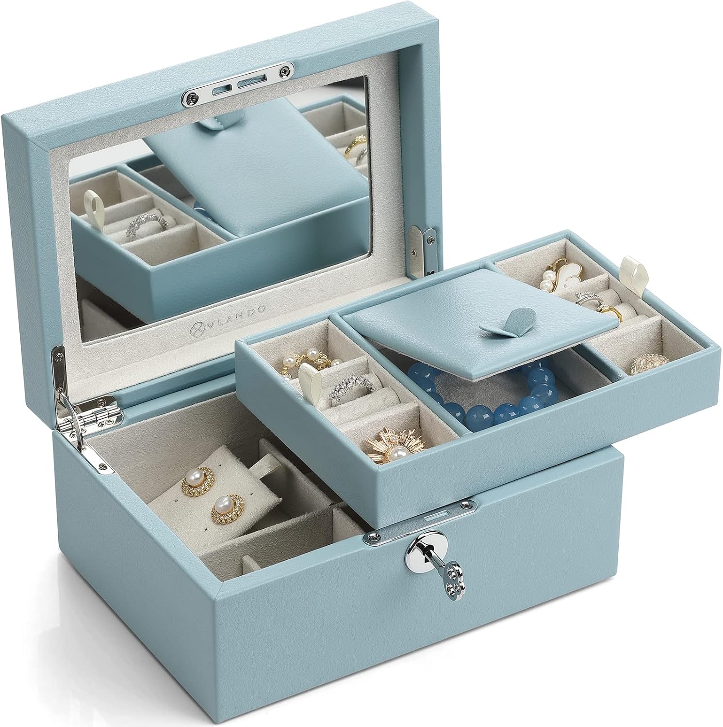 Amazon.com: Vlando Two Tray Lockable Jewelry Box, Jewelries Collections ...
