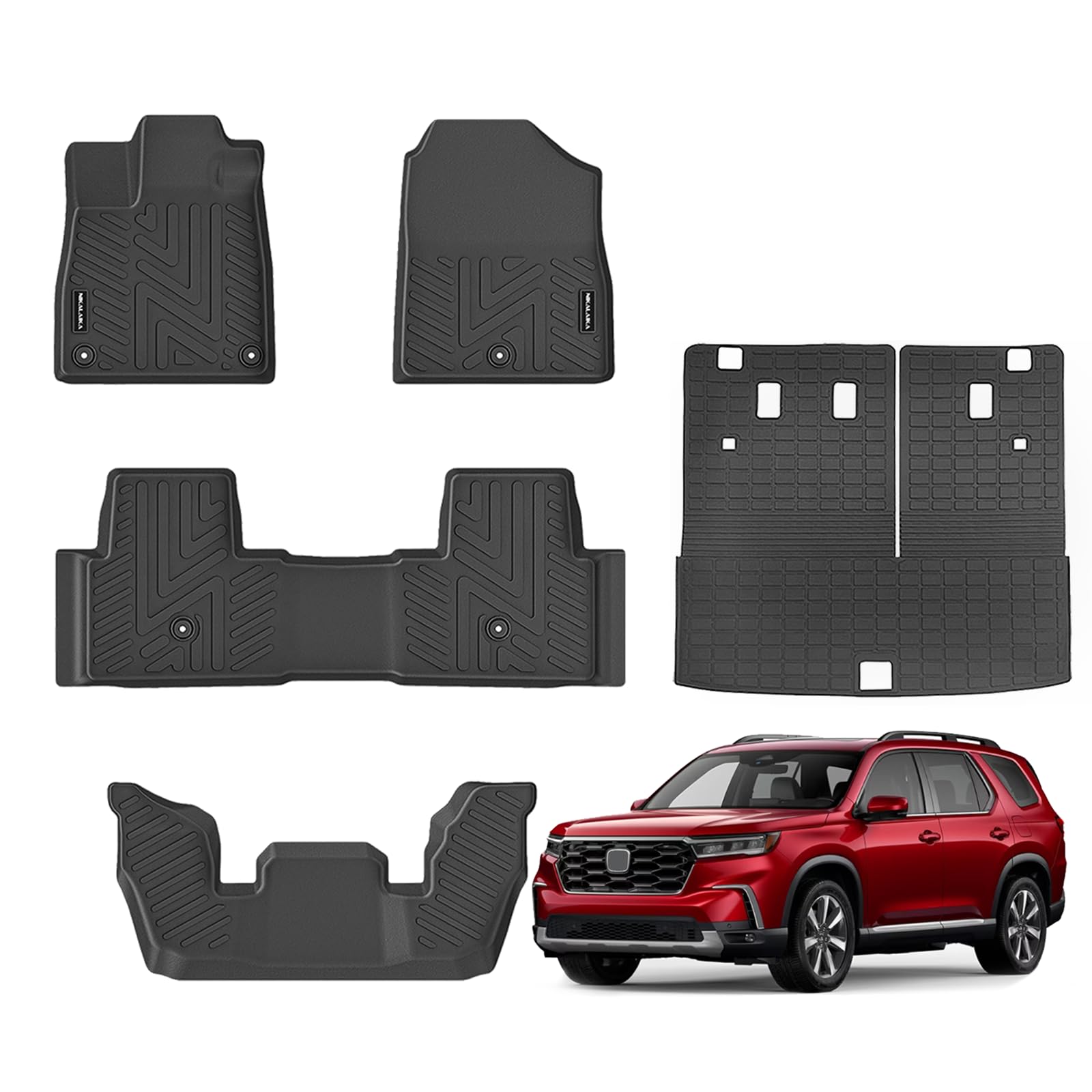 NIKALAIKA Floor Mats Trunk Mat with Backrest Mat for Honda Pilot 2023 2024 2025 2026 All Weather Protection