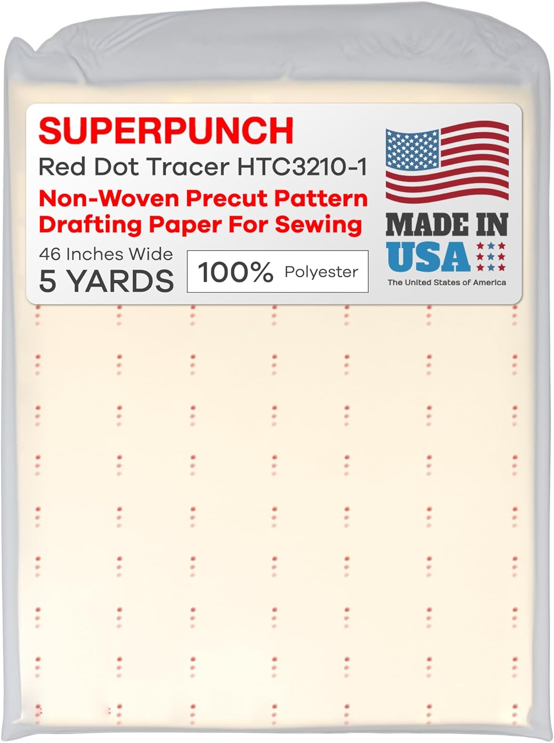 Red Dot Tracer HTC3210-1 – 46 Inches Wide, Non-Woven Precut Pattern Drafting Paper for Sewing, Copying, Altering, Designing & Scaling, 100% Polyester, in 5 Yard Package, Made in USA