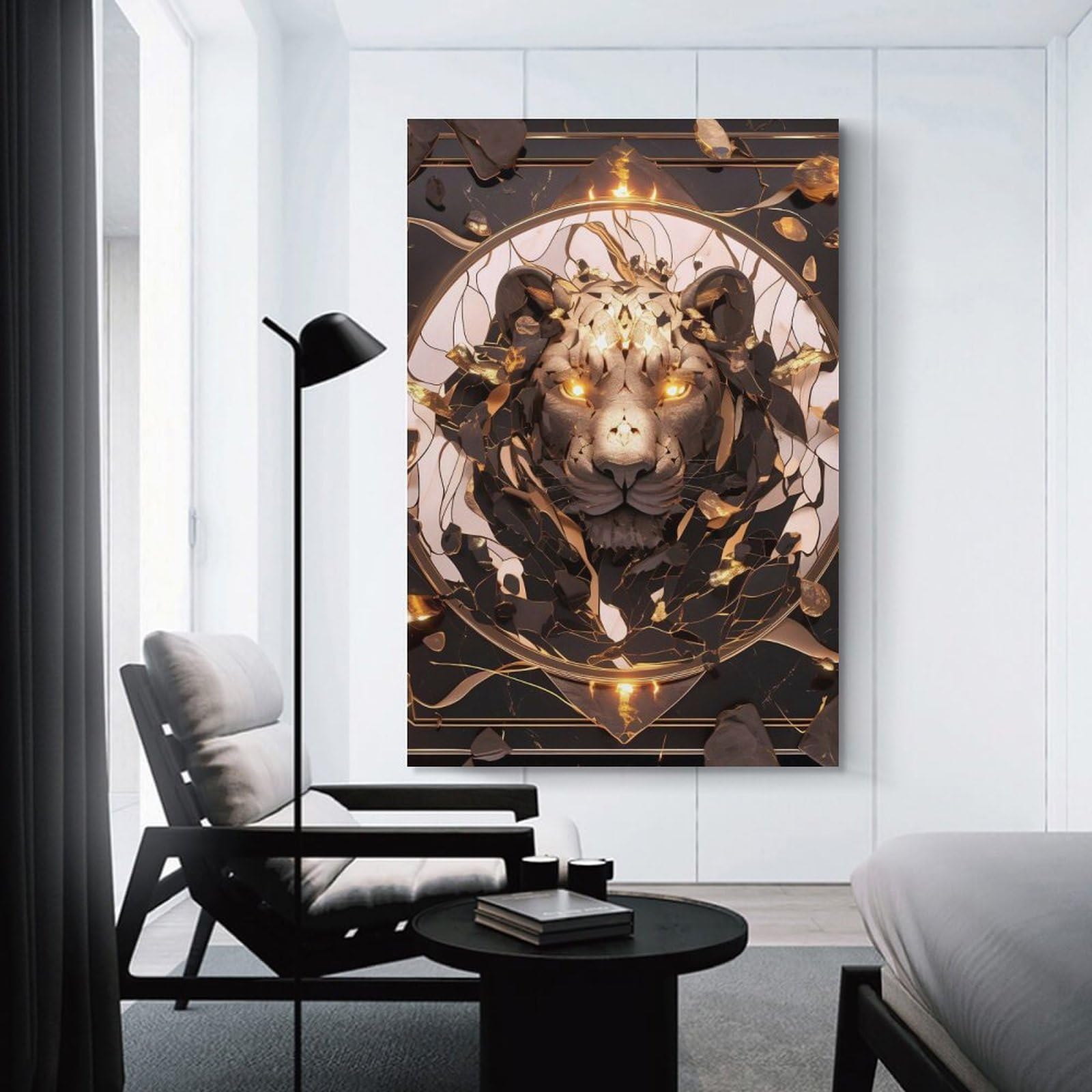 Junmoney Wall Art Print Abstract Lion with Golden Eyes, 20x30inch(50x75cm), for Study, Office Or Focused Interiors, Decorative Artwork for Productive Spaces
