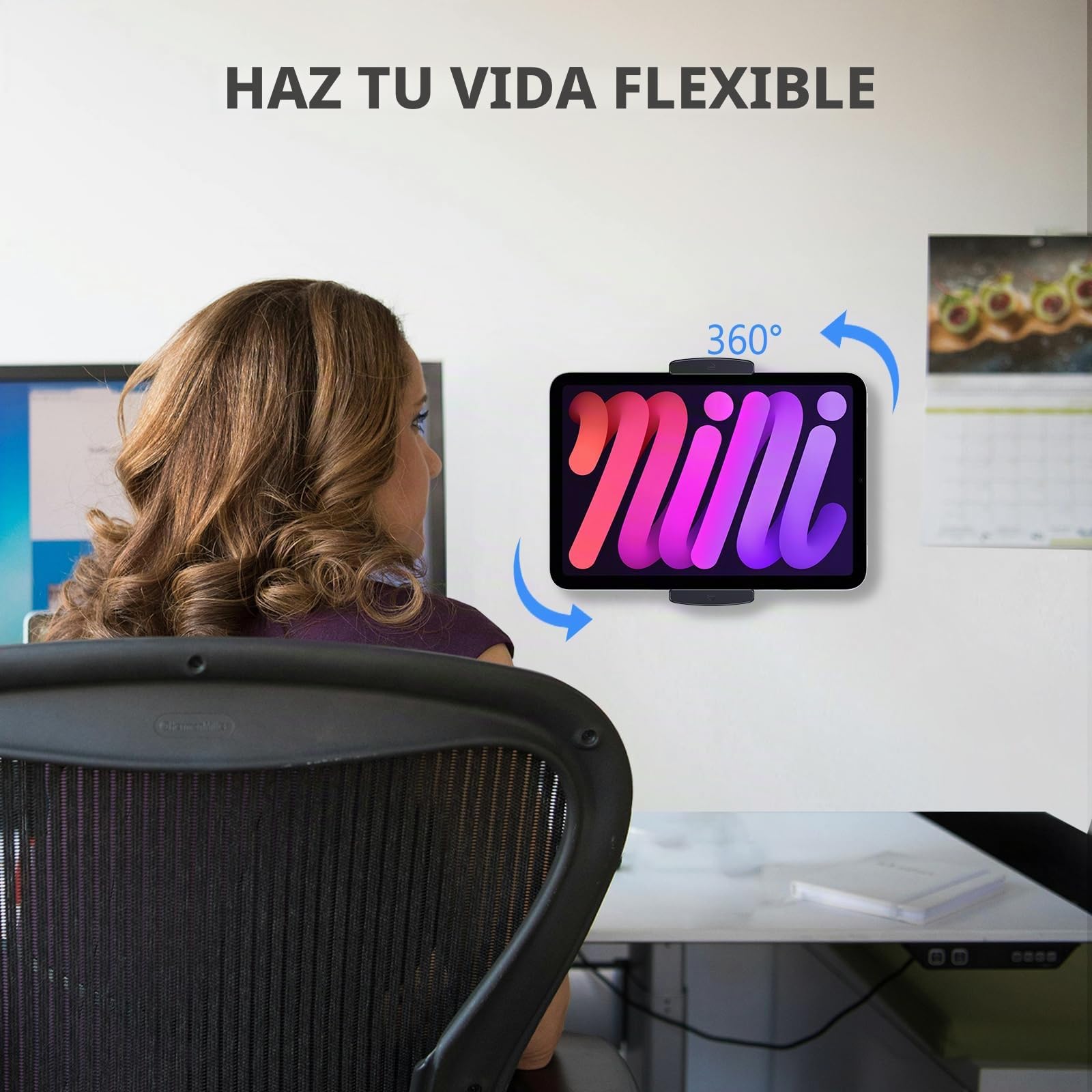 Soporte de pared para tablet, soporte de pared de aluminio para iPad, rotación de 360°, soporte de pared ajustable compatible con iPad Pro, Mini, Galaxy Tab, Surface Pro, Kindle, todas las