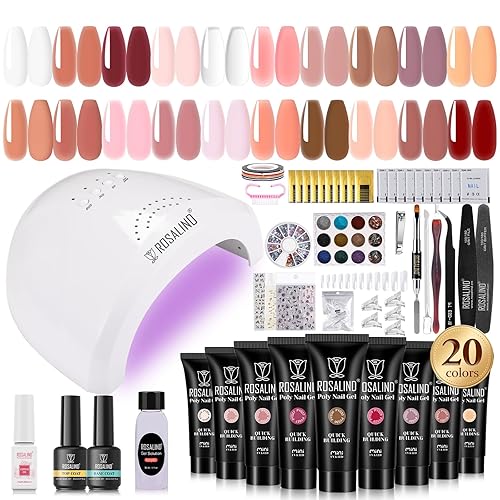 ROSALIND Kit de poligel para uñas, 20 colores + 72 accesorios de arte de uñas, kit de iniciación de uñas de gel de polietileno transparente nude con