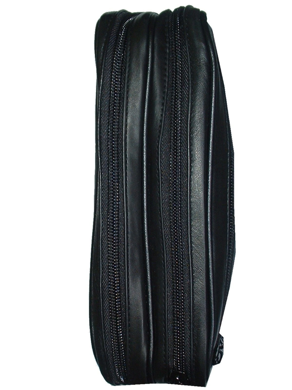 Pochette Sacoche Homme Cuir Noir Agneau Veritable 2 Zips (22x14 cm, Noir)