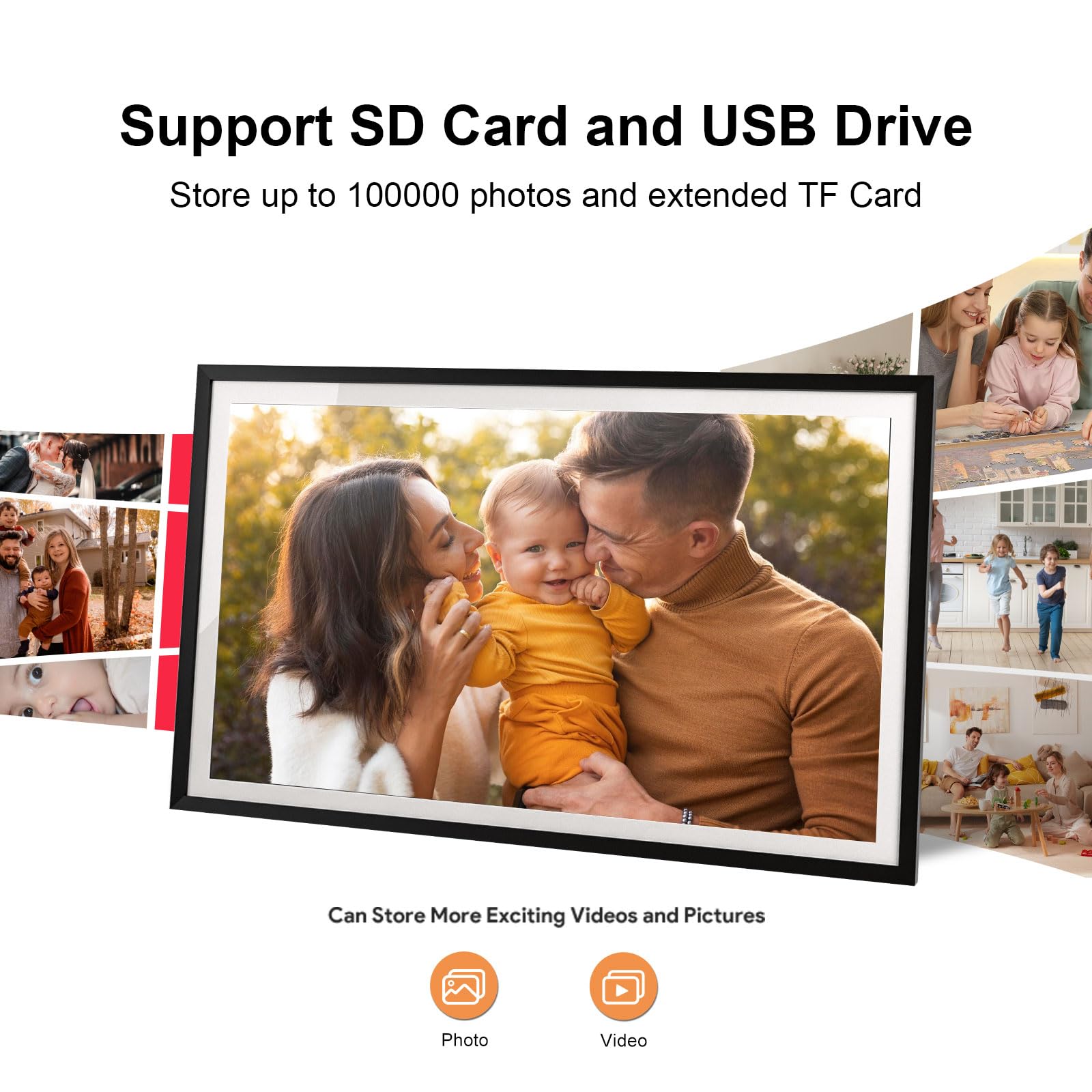 FRAMEO Digitaler Bilderrahmen 15,6 Zoll FHD Touchscreen Elektronischer Bilderrahmen Groß mit 32GB WALN Fernfreigabe von Fotos und Videos mit Kalender Wetter Musik