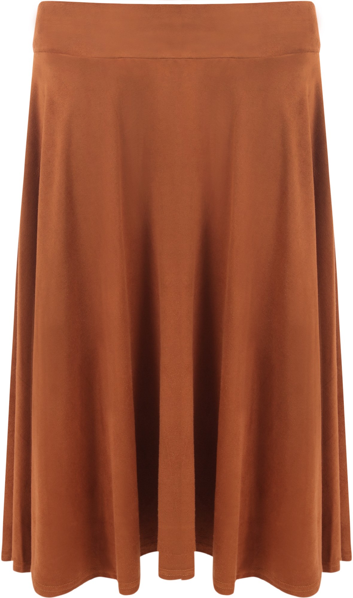 Wearall Women's Rust Long Suede Look Knee Length Stretch Flared Skirt - 16