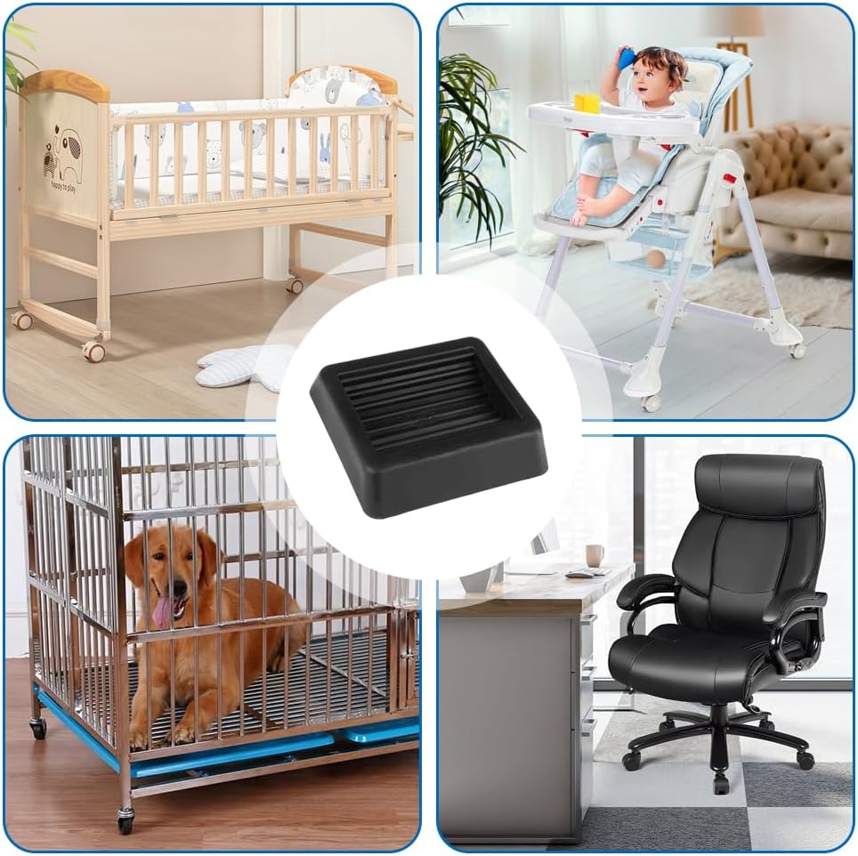 5 Pieces Rubber Furniture Cups, 8 x 8 x 1.8 cm, Non-Slip Furniture Coasters, Square Rubber Feet for Office Chairs, Sofas, Beds and Floor Protection, Quiet and Shock Absorbing