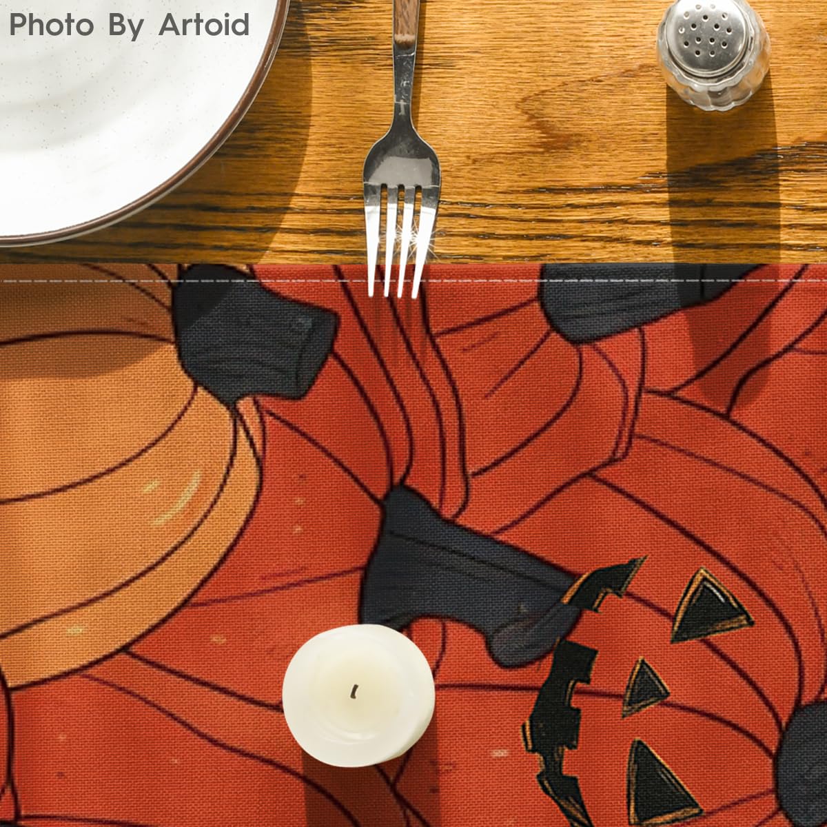 Chemin De Table Halloween Chat Noir Et Citrouilles – 40 X 140 Cm, Polyester - 11