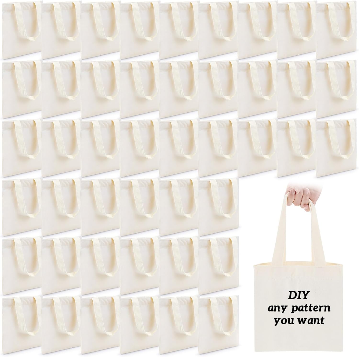 Amylove 72 Pcs Mini Tote Bag Sublimation Blank Canvas Tote Bags Reusable for Grocery Shopping, DIY, Easter Party Favor Gift Bags (8.5 x 8 Inch,Natural Color)