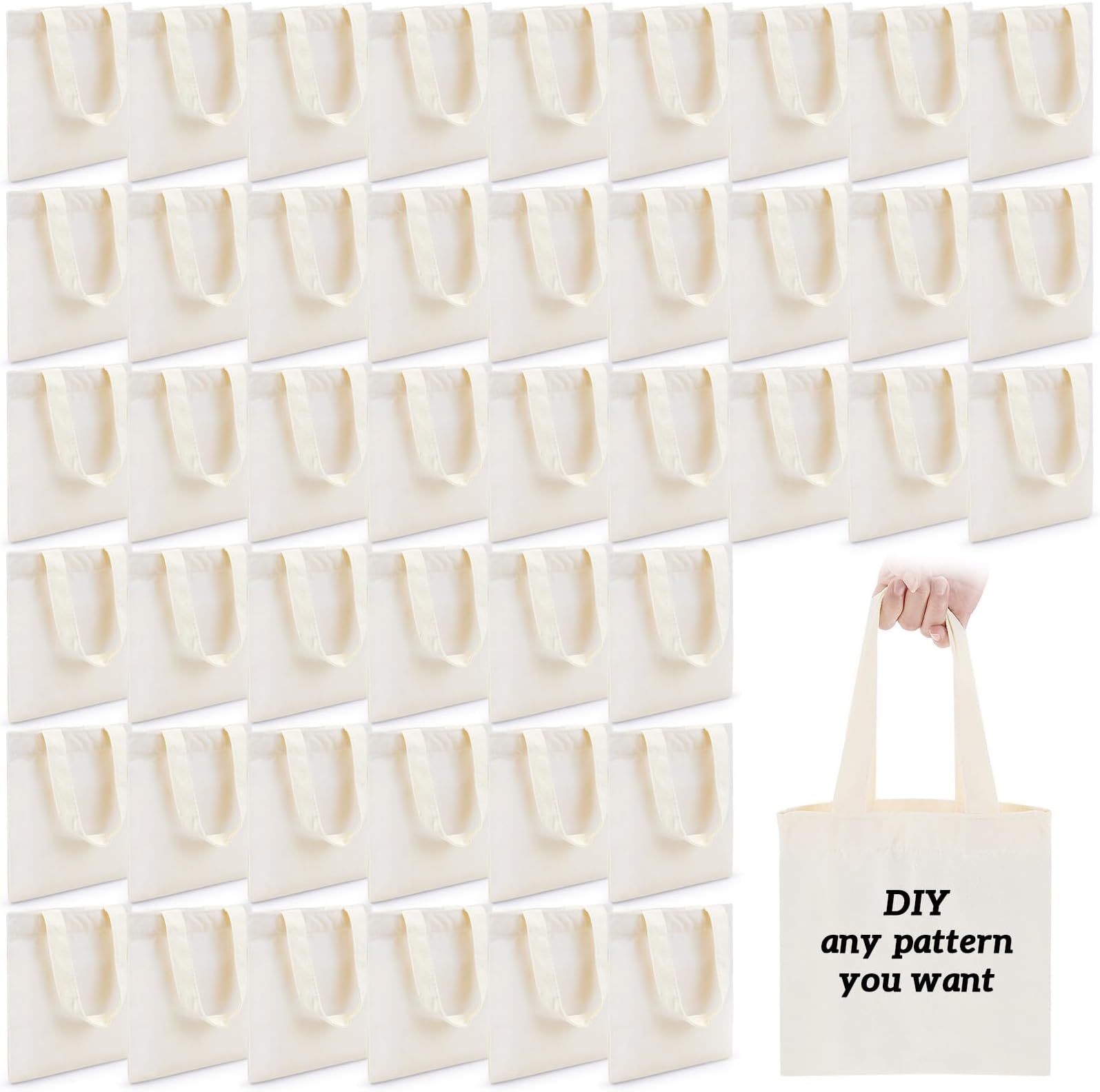 Amylove 24 Pcs Mini Tote Bag Sublimation Blank Canvas Tote Bags Reusable for Grocery Shopping, DIY, Easter Party Favor Gift Bags (8.5 x 8 Inch,Natural Color)