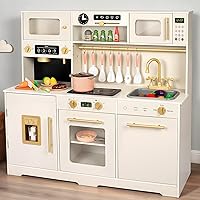 TooyBing Wooden Toddler Play Kitchen Set - Realistic Playset with Oven, Sink, Accessories & Play Food for Kids 3-5