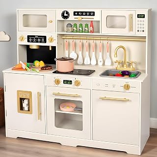 TooyBing Wooden Toddler Play Kitchen Set - Realistic Playset with Oven, Sink, Accessories & Play Food for Kids 3-5
