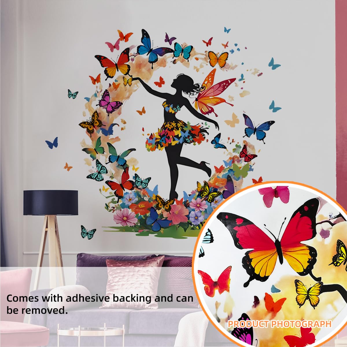 OUFEI Wall Stickers Room Decor for Teen Girls Peel and Stick Dreamy Creative Butterfly Girl Wall Decals for Baby Kids Nursery Bedroom Living Room Decoration - Image 3
